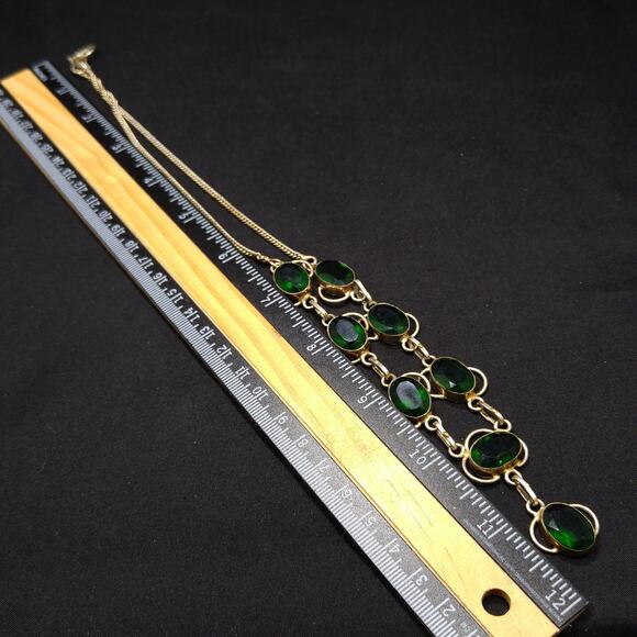 Vintage Green Glass Silver Tone Pendant Necklace, S Hook Clasp, 1970s - Picture 8 of 10